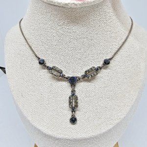 Peter Lang Rhinestone Art Deco Choker Silver Tone Necklace